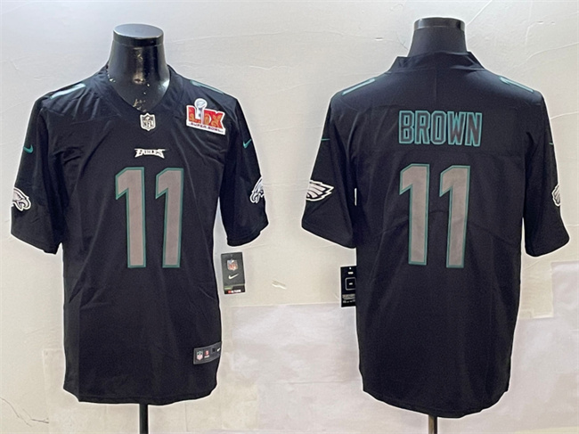 Men's Black Philadelphia Eagles #11 A.J. Brown 2025 Super Bowl LIX Patch Impact Vapor Untouchable Limited Stitched Football Jersey